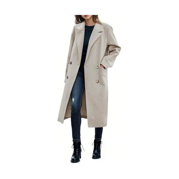 Womens Trench Coat Winter Lapel Double Breasted Long Pea Coat Casual Work Office Overcoat with Pocket