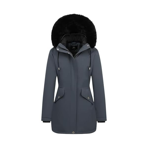 Women's Long Winter Down Coat Thicken Fleece Lined Parka Warm Puffer Jacket With Faux Fur Detachable Hood