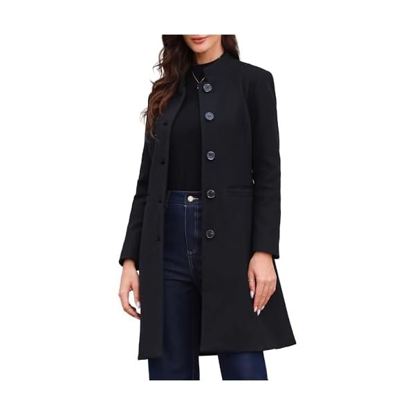 Winter Coat for Women Stand Collar Single Breasted Pea Coat Mid-Long Outwear with Pocket