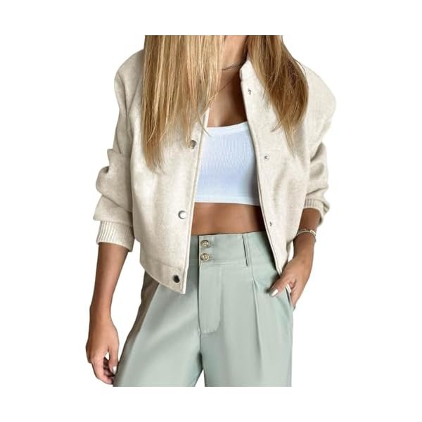 Womens Cropped Bomber Jacket Wool Blend Varsity Short Pea Coats Long Sleeve Button Down Winter Casual Outerwear
