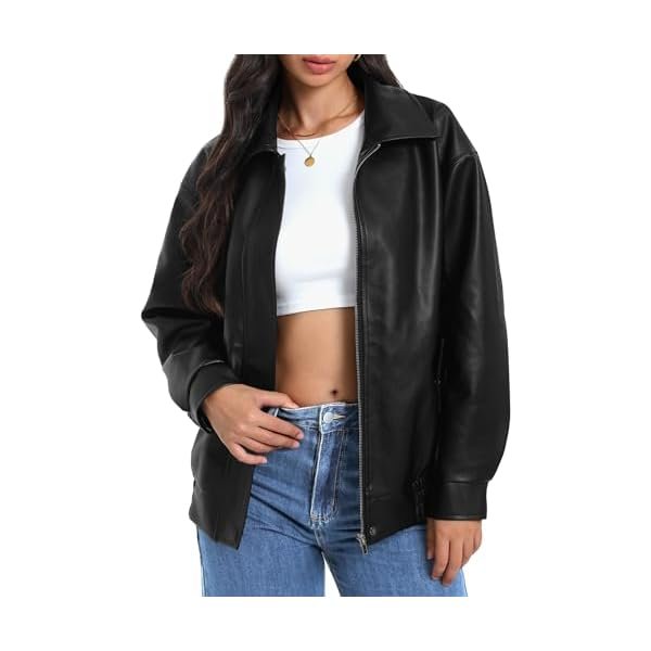 Women's Faux Leather Jacket Oversized Motorcycle Zipper Bomber Coats Fashion Casual Travel Outfits