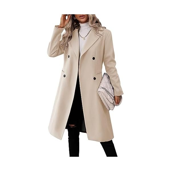 Womens Long Double Breasted Coats Lapel Collar Pea Coat Winter Slim Fit Jackets Trench Coat Outwear