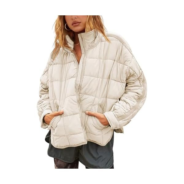 Women's Oversized Splice Quilted Lightweight Puffer Jacket Casual Padded Coat