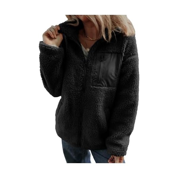 Womens Winter Trendy Full Zipper Fleece Jackets Long Sleeve Relaxed Warm Teddy Coats with Pockets