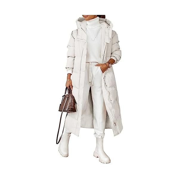 Women Long Quilted Coat Winter Hooded Long Sleeve Button Down Puffer Padded Jacket