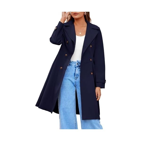 Womens Trench Coat Double-Breasted Long Dressy Windbreaker Overcoat Fall Winter Outerwear