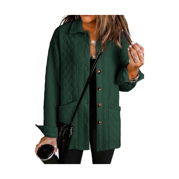 Casual Quilted Jackets for Women Button Down Collared Long Sleeve Shirts Fall Winter Jackets with Pockets 2025