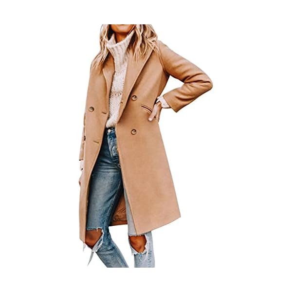 Womens Notched Lapel Collar Double Breasted Pea Coat Winter Wool Blend Over Coats Long Jackets
