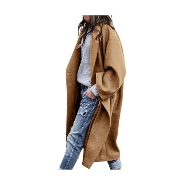 Women's Winter Wool Coat Notch Lapel Single Breasted Casual Mid Long Pea Trench Coat