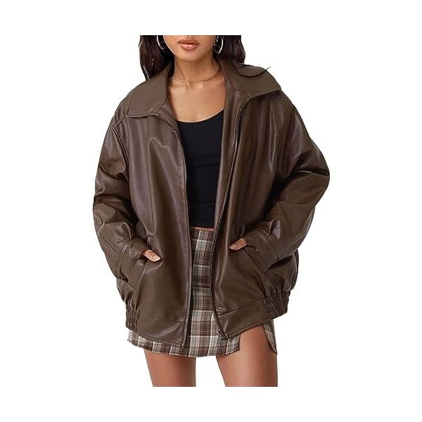 Womens Oversized Leather Jackets Faux Suede Fall Fashion Motorcycle Coats Winter Outfits Clothes Y2k Tops