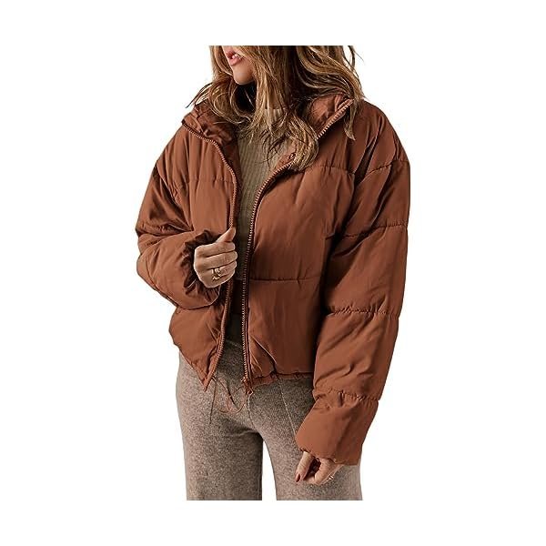 Womens Winter Quilted Jackets Long Sleeve Full Zip Puffer Jacket Coats with Pockets