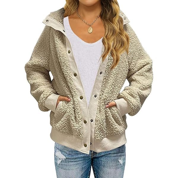 Womens Fleece Sherpa Jacket Fall Winter Coats 2025 Fuzzy Button Down Warm Outerwear with Pockets