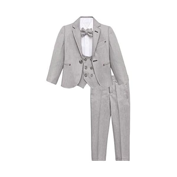 Boys Suit Set, Formal Jacket, Vest, Pants, Shirt and Matching Bowtie 5 Piece