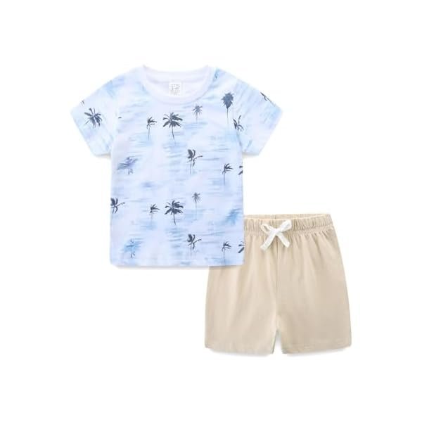 Toddler Baby Boy Summer Outfit Kids Cotton Printed Clothes Casual Short Sleeve Shirt Pants Set