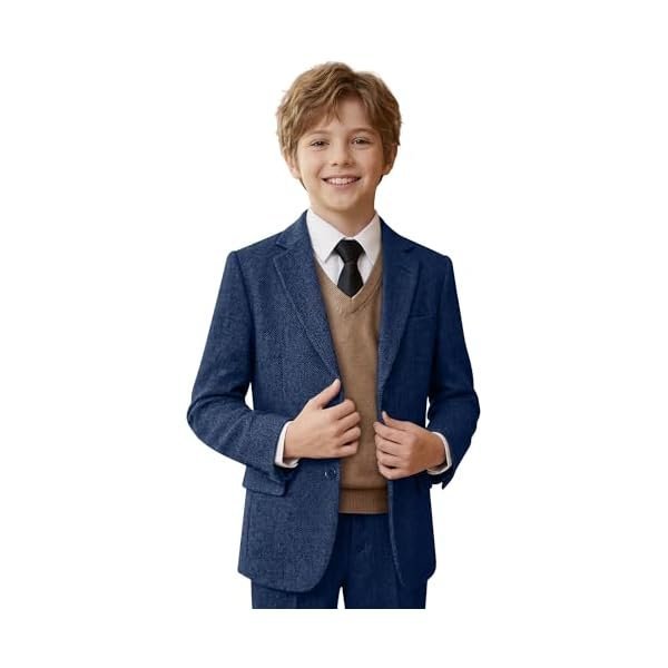 Boys Suits Tweed Herringbone Wedding Kids Suit 5 Piece Tweed Jacket and Dress Pants Set with Shirt and Tie